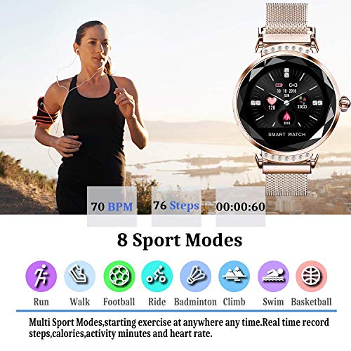 zhangjuana H2 Fitness Tracker Smart Pulsera con Herzfrequenzmesser Blutdruck-Schlafmonitor IP67 estanco Farbbildschirm Smartwatch para Las Mujeres, Oro Rosa, 18