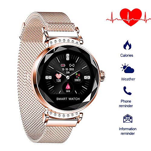 zhangjuana H2 Fitness Tracker Smart Pulsera con Herzfrequenzmesser Blutdruck-Schlafmonitor IP67 estanco Farbbildschirm Smartwatch para Las Mujeres, Oro Rosa, 18