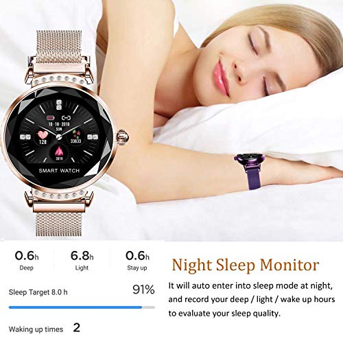 zhangjuana H2 Fitness Tracker Smart Pulsera con Herzfrequenzmesser Blutdruck-Schlafmonitor IP67 estanco Farbbildschirm Smartwatch para Las Mujeres, Oro Rosa, 18