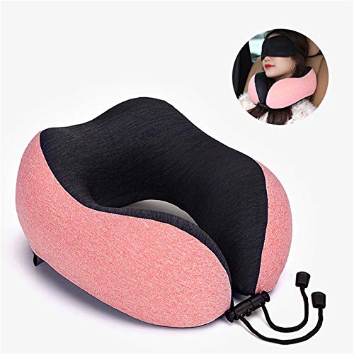 ZHANGZHIYUA Almohada De Viaje, Almohada De Espuma Viscoelástica para El Cuello Y La Cabeza, Kit De Viaje En Avión con Máscaras para Los Ojos Contorneadas En 3D, Tapones para Los Oídos Y Bolsa, Rojo