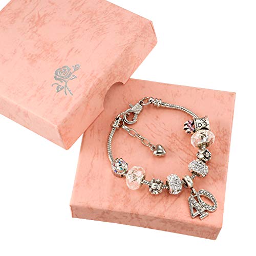 Zhanmai Pulsera de Encanto de Cumpleaños de Mujeres Colgantes de Número con Caja de Regalo Juego de Tarjetas de Felicitación para Edades Disponibles 16, 18, 20, 21, 30, 40, 50, 60, 70 y 80 (40)