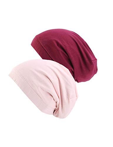 Zhhlaixing 2 Piezas de Gorro de Dormir Slouch Beanie Forro de Satén Sombrero para para Mujeres Hombre Adecuado para Gorras de Maquillaje Cáncer Quimioterapia Pérdida de Cabello