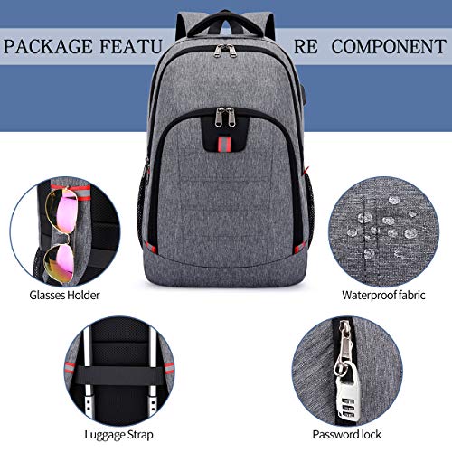 zhi wei Mochila para Portátiles Mochila Antirrobo Mochila para Ordenador Portáti Mochila Portatil Hombre 17.3 Pulgada Impermeable USB para Negocio, Viaje, Escuela Gris