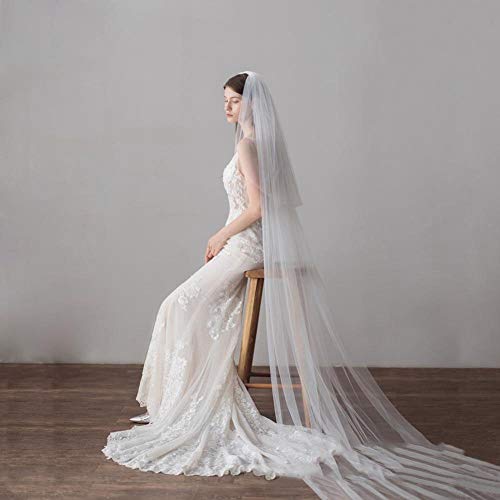 ZhiGe Velo de novia,Super largo velo doble 118 pulgadas gran hilo de la cabeza Vestido de boda estilo adornos para el pelo