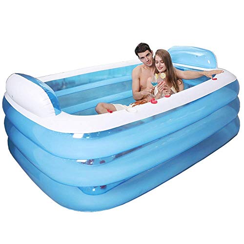 ZHOU LI Bañera De Hidromasaje Plástico Portátil Plegable Piscina De Natación Bañera De Remojo Hogar SPA Baño Equipar con Bomba De Aire Eléctrica, 160x120x60cm, Azul