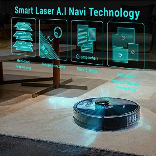 Zigma Robot Aspirador, Navegación Láser, Súper Fuerte Succión, Fregasuelos 4 en 1, App Control con Múltiples Mapas, Alexa y Google Assistant, Programable, para Suelo Duro y Alfombras, Pelo de Mascotas