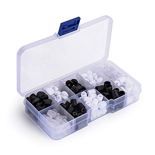ZIIDOO 250 cierres de cordón con Caja de Almacenamiento, topes de silicona, ajustador de cordón de hebilla redonda, tapón de silicona para bandas elásticas, cierre antideslizante, 10 estilos