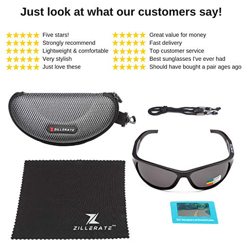 ZILLERATE Gafas De Sol Polarizadas Hombre Gafas De Sol Deportivas para Hombre y Mujer, Protección UV400 con Montura Ligera, Ideal para Ciclismo Esquí Golf Pesca Conducir, Funda Rígida y Cordón