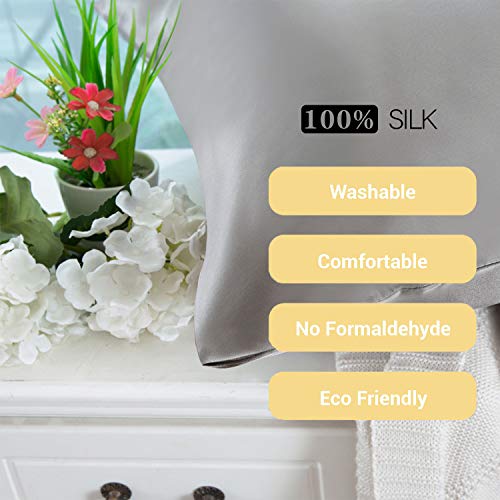 ZIMASILK - Funda de almohada de seda de morera para cabello y piel, ambos lados 19 momme seda, 1 unidad (estándar 50 x 75 cm, gris oscuro)