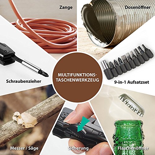 ZIMZIM 5 en 1 Multiusos Plegables Navaja, Negro Multiherramienta de Acero Inoxidable Navaja Suiza Alicate Destornillador Herramienta Multifuncional, Ideal para de acampada ，Montañismo y senderismo