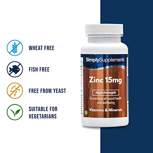 Zinc 15mg - ¡Bote para 4 meses! - Apto para veganos - 120 Comprimidos - SimplySupplements