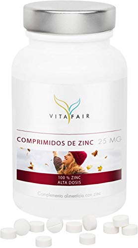 Zinc - 25mg por Porción - 365 Comprimidos - Provisión Anual - 250% de la Necesidad Diaria - Dosis Alta de Bisglycinato de Zinc - Vegano - Máxima Biodisponibilidad - German Quality
