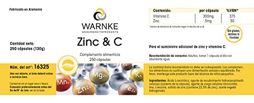 Zinc y Vitamina C – Vegano – Vitamina C 300mg + Zinc 5mg – 250 cápsulas