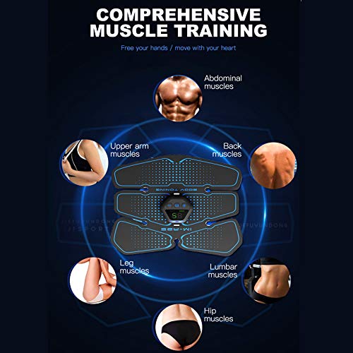 ZIXINCEN Electroestimulador Muscular Abdominales, USB Recargable EMS Estimulador Muscular Abdominales, 10 Modos, 20 Niveles Diferentes para Abdomen/Cintura/Pierna/Brazo