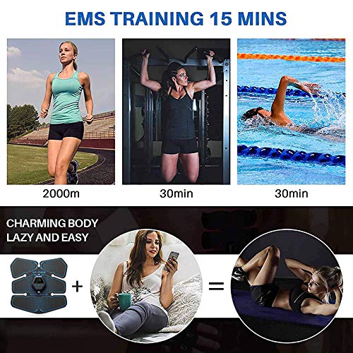 ZIXINCEN Electroestimulador Muscular Abdominales, USB Recargable EMS Estimulador Muscular Abdominales, 10 Modos, 20 Niveles Diferentes para Abdomen/Cintura/Pierna/Brazo