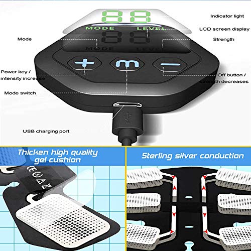 ZIXINCEN Electroestimulador Muscular Abdominales, USB Recargable EMS Estimulador Muscular Abdominales, 10 Modos, 20 Niveles Diferentes para Abdomen/Cintura/Pierna/Brazo