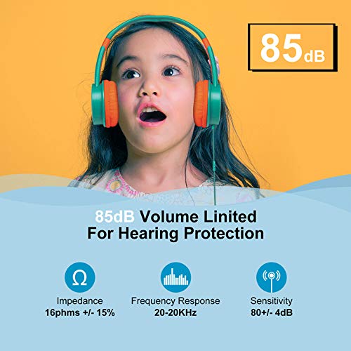 ZKKZ Auriculares de los niños en los receptores de Cabeza para Las lecciones, reducción de Ruido, Auriculares para computadora, Juegos, Aprendizaje, Auriculares de Dibujos Animados para Blue