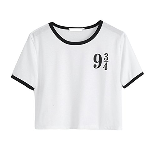 ZKOO Mujeres Camisetas Digital impresión Manga Corta T Shirt Blusas Cultivo Camisetas Tops De Verano Blanco