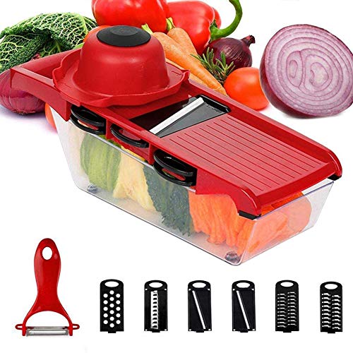 ZLASS Mandoline Slicer, una cortadora Manual de Verduras con 6 Cuchillas Intercambiables y Protectores de Manos, un Cuchillo de Cocina para Patatas, Tomates, cebollas y pepinos