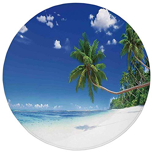 ZMYGH Round Rug Mat Carpet,Ocean Decor,Coastline Seascape Lagoon Palm Leaf Clouds,Flannel Microfiber Non-Slip Soft Absorbent,for Kitchen Floor Bathroom