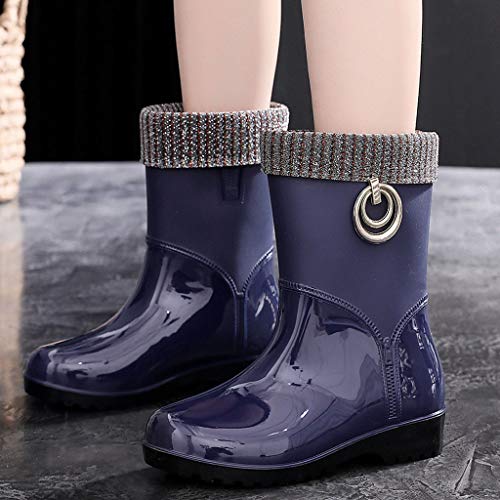 ZODOF Botas de Agua Mujer Estilo Punk Tubo Medio Calentar Botas de Nieve De Las Mujeres Antideslizante Botas de Lluvia Al Aire Libre Zapatos de Agua para Otoño e Invierno(Azul,39 EU)