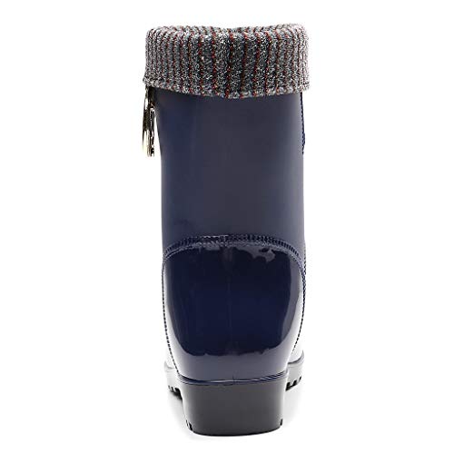 ZODOF Botas de Agua Mujer Estilo Punk Tubo Medio Calentar Botas de Nieve De Las Mujeres Antideslizante Botas de Lluvia Al Aire Libre Zapatos de Agua para Otoño e Invierno(Azul,39 EU)