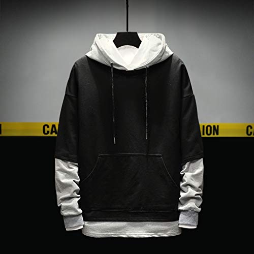 ZODOF Sudadera Hombres con Capucha Casual Moda Patchwork Capucha Mangas largas Sudadera Tops Hoodie Sweatershirt Abrigos Pullover,Negro