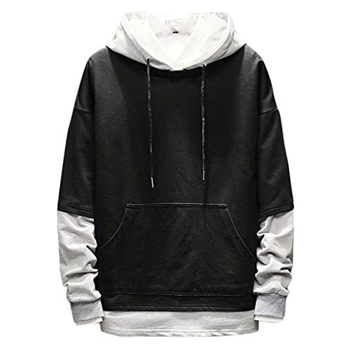 ZODOF Sudadera Hombres con Capucha Casual Moda Patchwork Capucha Mangas largas Sudadera Tops Hoodie Sweatershirt Abrigos Pullover,Negro
