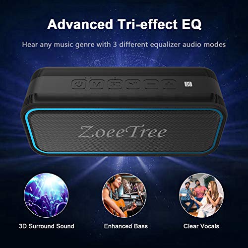 ZoeeTree S11 Bluetooth 5.0, Altavoces Bluetooth con estéreo 3D y Bajos Profundos de 24 W, Tiempo de reproducción de 30 Horas, Altavoz Impermeable IPX7