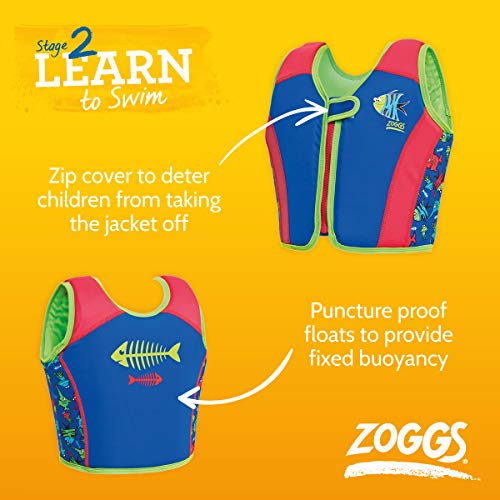 Zoggs - Chaleco Flotador para Aprender a Nadar para niños, Infantil, 801117121, Blue/Red/Green, 4-5 Years/18-25 kg