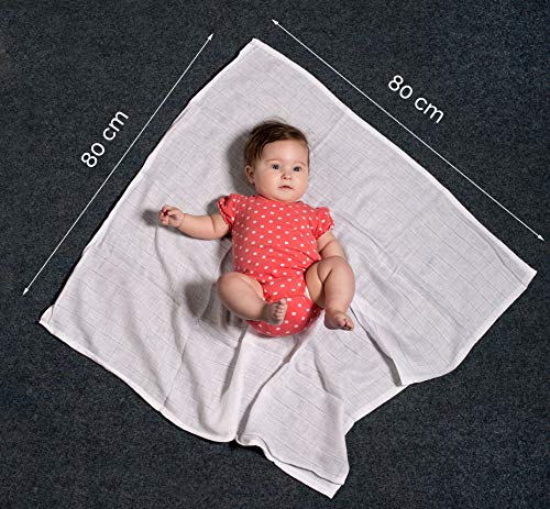 Zollner 10 muselinas para bebé, algodón 100%, 80x80 cm, blancas