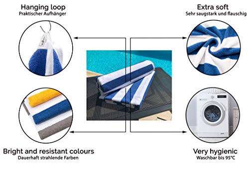 ZOLLNER 2 Toallas de Playa y Piscina a Rayas Azules, 70x180 cm