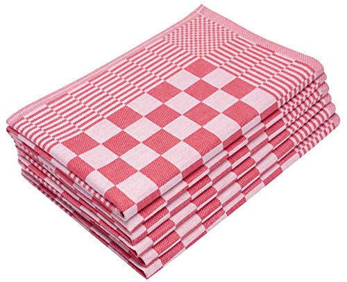 ZOLLNER 6 paños de Cocina a Cuadros, 65x65 cm, Rojo, algodón