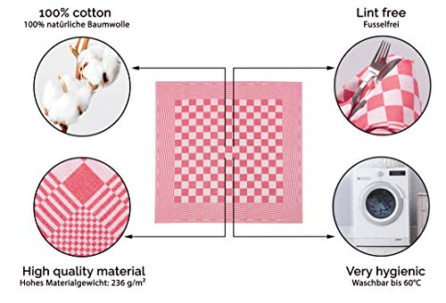 ZOLLNER 6 paños de Cocina a Cuadros, 65x65 cm, Rojo, algodón