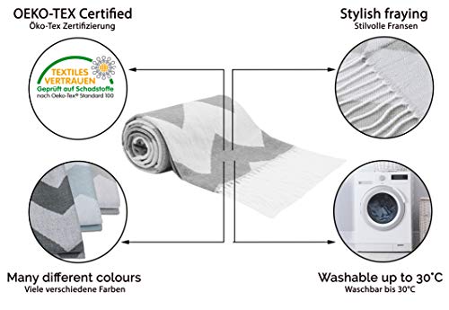 ZOLLNER Manta para el sofá con Flecos, 130x170 cm, Gris Claro