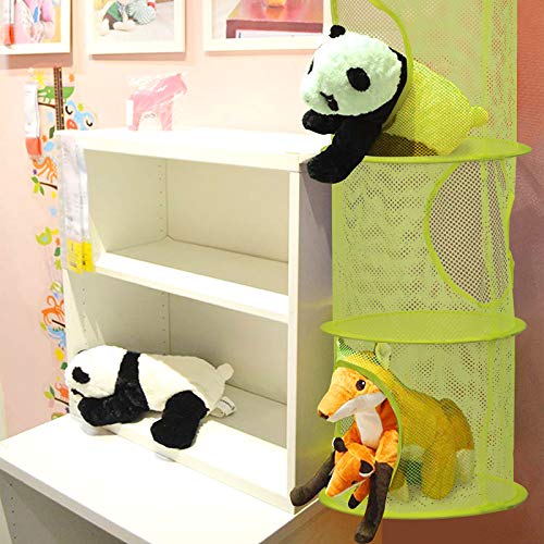 ZoomSky 3pcs Cesta de Almacenamiento de Malla Colgante Organizador de Juguetes de Ahorro de Espacio Plegable con 3pcs S Ganchos para Habitación de Niños Baño Pared Balcón Armario