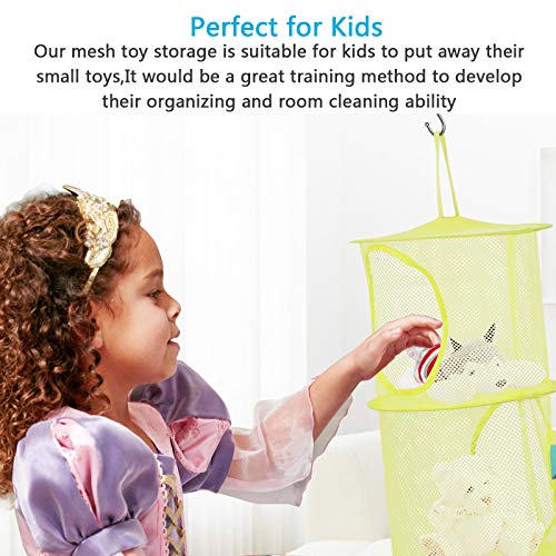 ZoomSky 3pcs Cesta de Almacenamiento de Malla Colgante Organizador de Juguetes de Ahorro de Espacio Plegable con 3pcs S Ganchos para Habitación de Niños Baño Pared Balcón Armario