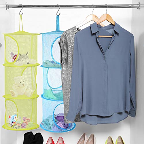 ZoomSky 3pcs Cesta de Almacenamiento de Malla Colgante Organizador de Juguetes de Ahorro de Espacio Plegable con 3pcs S Ganchos para Habitación de Niños Baño Pared Balcón Armario