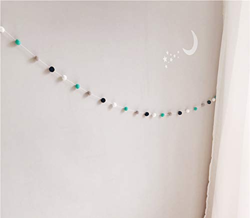 ZOONAI Guirnalda de bolas de fieltro con pompón, guirnalda para colgar decoración de pared para bebés, niños, dormitorio, guardería, fiesta, accesorios para colgar (blanco, gris azul), diseño de bola