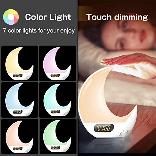 ZOTO - Reloj despertador para niños, con mando a distancia y control táctil, simulación de amanecer/atardecer y función de repetición, 7 colores/7 sonidos/radio FM/función de memoria de tiempo luz