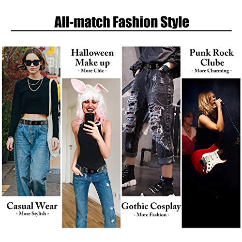 ZOYLINK Cinturón Elástico Cinturón Mujer Cuero Negro Cinturón Jeans Cinturón Moda Hollow Punk Cinturón Estilo Pantalones Cinturón con Cadena Mujer
