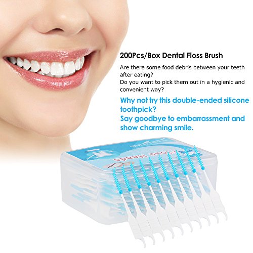 zroven 200Pcs / Box Dental Floss Dientes de cepillo interdental Palillo Palillo de dientes Suave silicona doble punta Dientes Oral Care