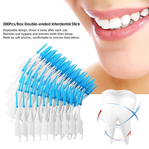 zroven 200Pcs / Box Dental Floss Dientes de cepillo interdental Palillo Palillo de dientes Suave silicona doble punta Dientes Oral Care