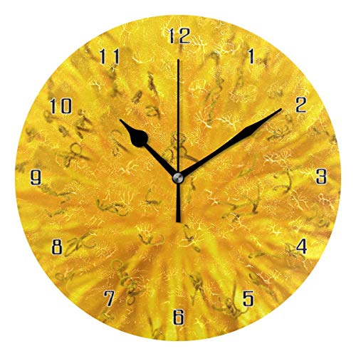 Zseeda 25cm (9.8") Redondo Reloj de Pared Silencioso No Tick Tack Ruido Reloj de Pared Diente De León Pétalo Flor Planta Medicinal Comestible