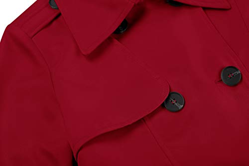 ZSHOW Gabardina Longitud Media Abrigo Doble Botonadura Mujer Rojo X-Large
