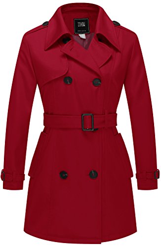 ZSHOW Gabardina Longitud Media Abrigo Doble Botonadura Mujer Rojo X-Large