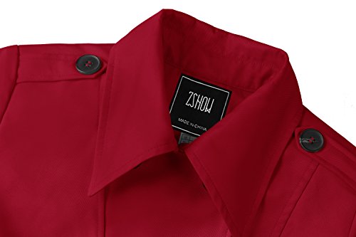 ZSHOW Gabardina Longitud Media Abrigo Doble Botonadura Mujer Rojo X-Large