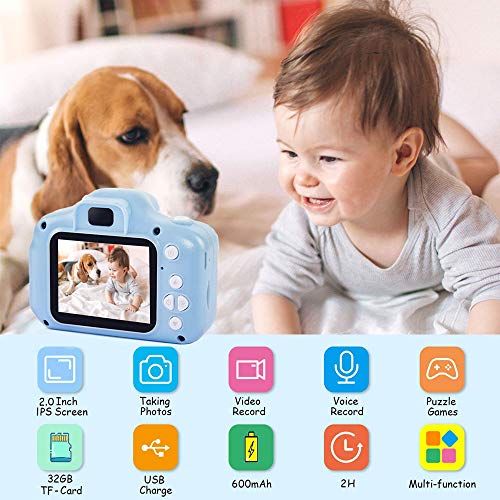 ZStarlite Cámara Digital para Niños, 1080P 2.0 "HD Selfie Video Cámara Infantil, Regalos Ideales para Niños Niñas de 3-10 Años, con Tarjeta TF 32 GB, Lector de Tarjetas (Azul)