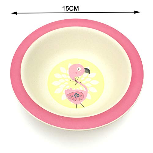 ZT Set vajilla Infantil de bambú sin BPA, 5 Piezas, Servicio de Mesa cubertería para niños Vaso de Beber Plato para niños, Ecológico y Biodegradable. (Flamenco)