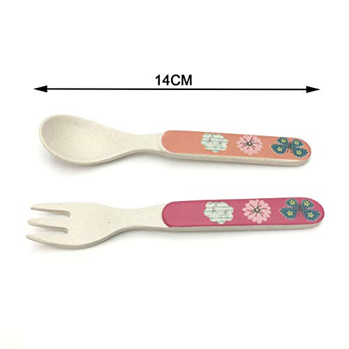 ZT Set vajilla Infantil de bambú sin BPA, 5 Piezas, Servicio de Mesa cubertería para niños Vaso de Beber Plato para niños, Ecológico y Biodegradable. (Flamenco)